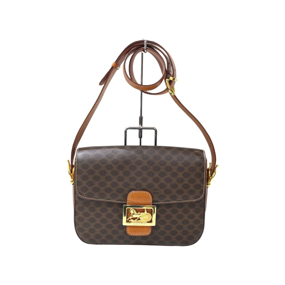 CELINE Horse Carriage Macadam Shoulder Bag Brown Retro